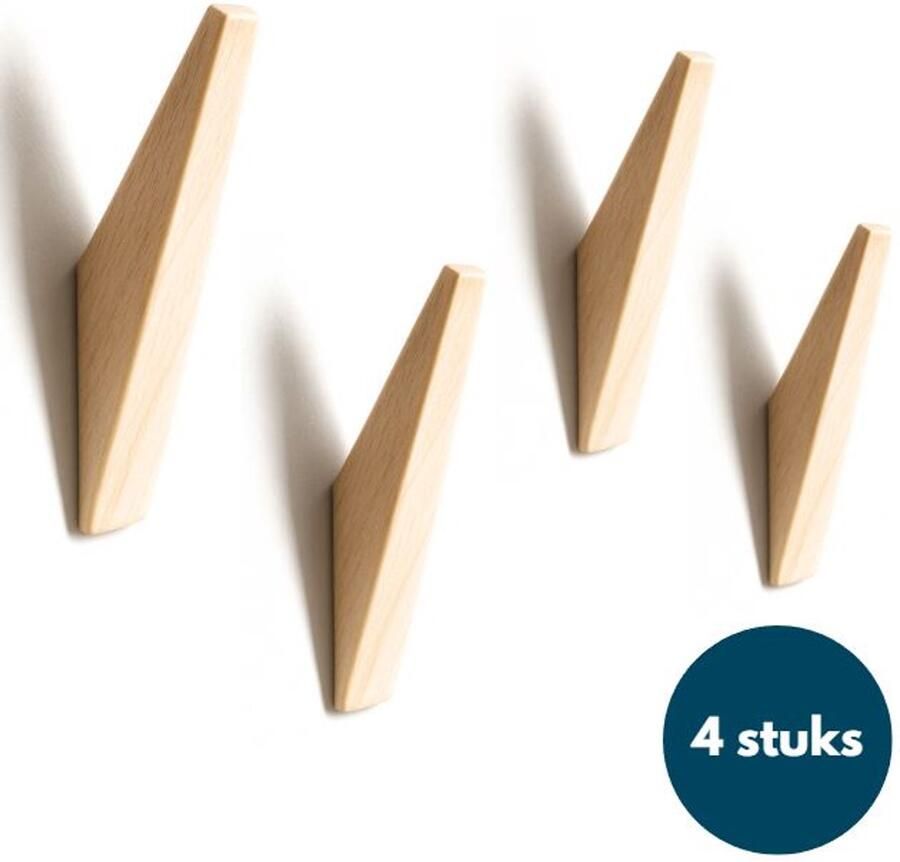 Loods84 Houten Wandhaken Vintage kapstokhaken Ophanghaken Handdoekhaken Jashaken 4 stuks Teak