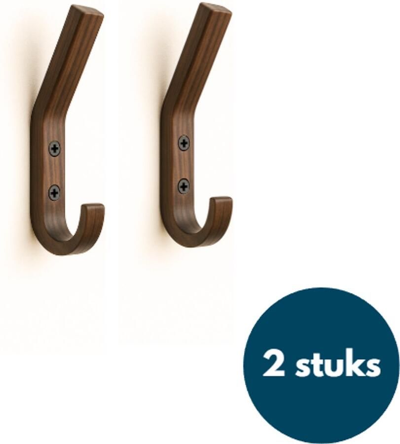 Loods84 Houten Wandhaken Walnoot 2 Stuks Kapstokhaken Ophanghaken Handdoekhaken Jashaken Smal
