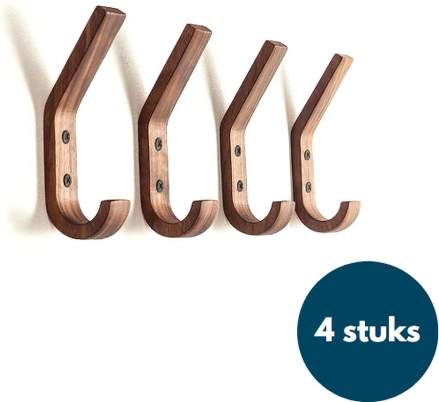 Loods84 Houten Wandhaken Walnoot 4 Stuks Kapstokhaken Ophanghaken Handdoekhaken Jashaken - Foto 2