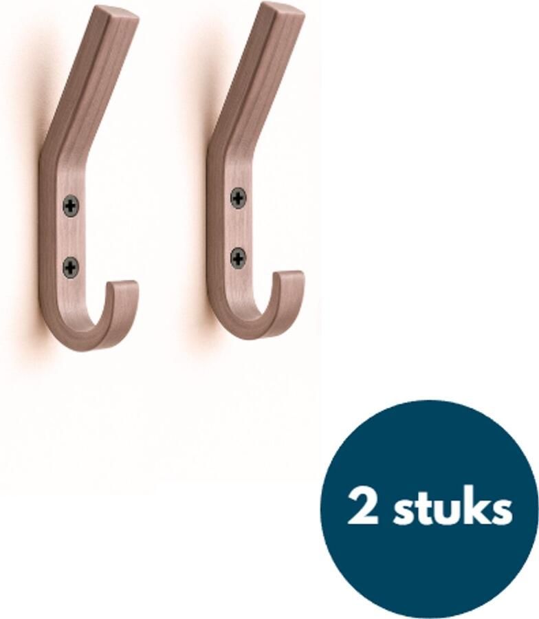 Loods84 Houten Wandhaken Walnoot licht 2 Stuks Kapstokhaken Ophanghaken Handdoekhaken Jashaken Smal