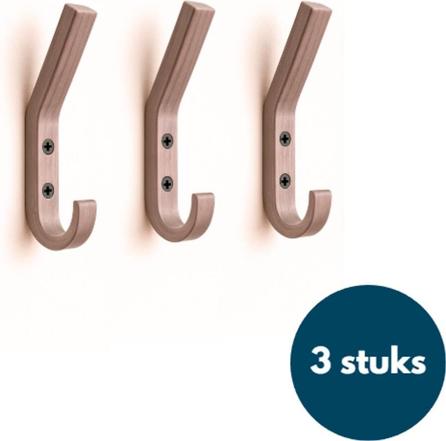 Loods84 Houten Wandhaken Walnoot licht 3 Stuks Kapstokhaken Ophanghaken Handdoekhaken Jashaken Smal