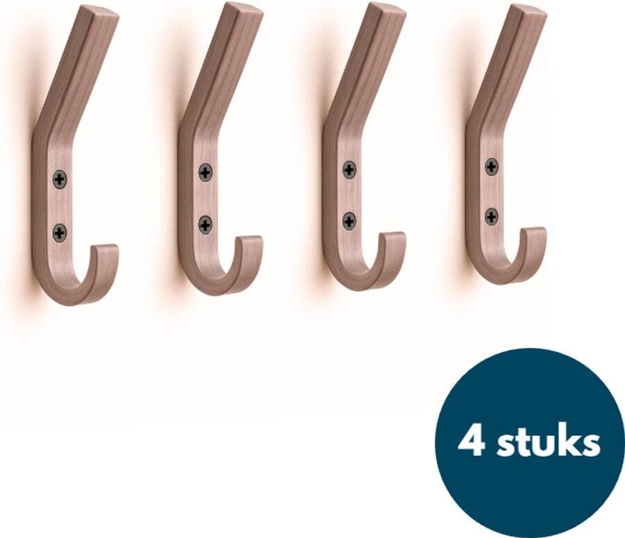 Loods84 Houten Wandhaken Walnoot licht 4 Stuks Kapstokhaken Ophanghaken Handdoekhaken Jashaken Smal