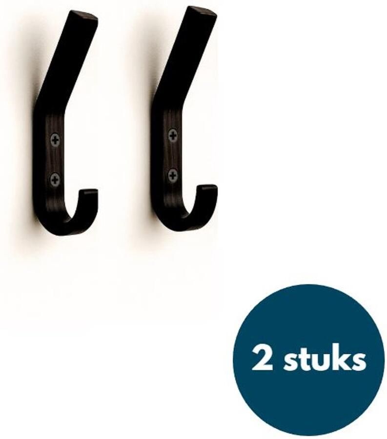 Loods84 Houten Wandhaken Zwart 2 Stuks Kapstokhaken Ophanghaken Handdoekhaken Jashaken Smal