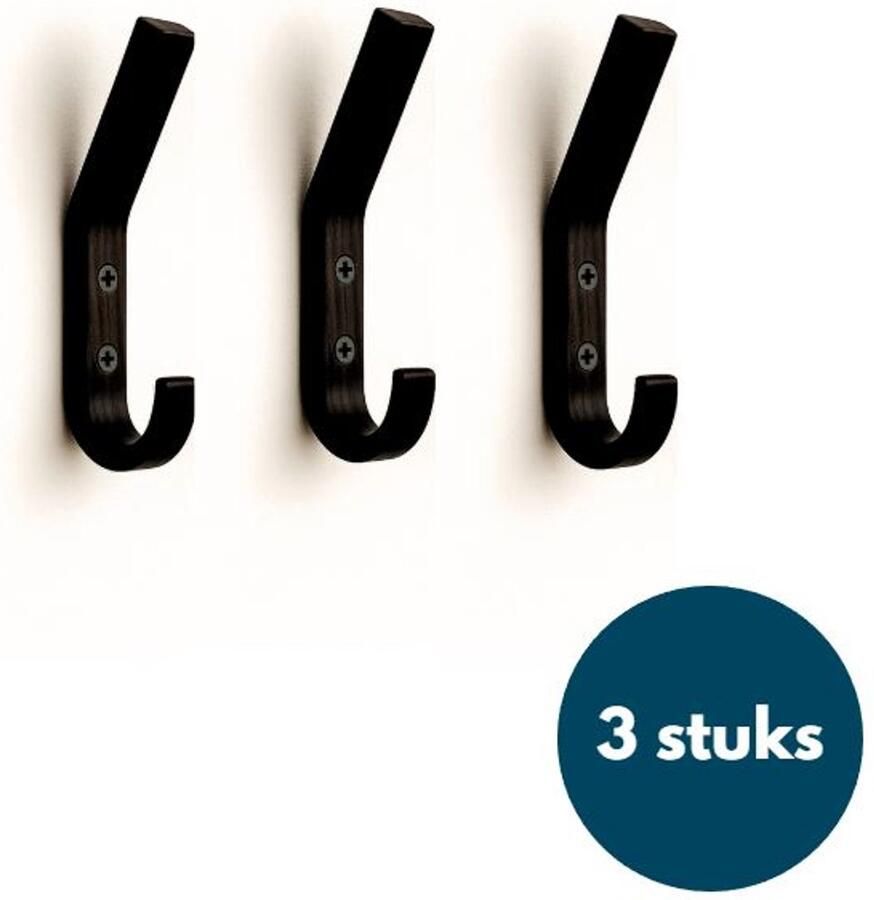 Loods84 Houten Wandhaken Zwart 3 Stuks Kapstokhaken Ophanghaken Handdoekhaken Jashaken Smal