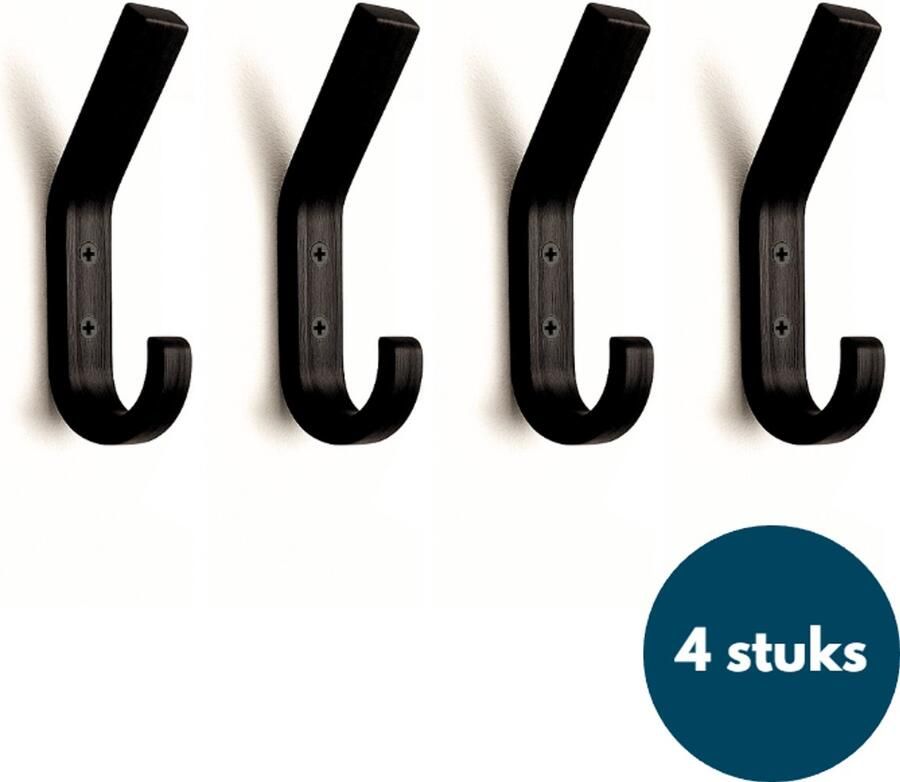 Loods84 Houten Wandhaken Zwart 4 Stuks Kapstokhaken Ophanghaken Handdoekhaken Jashaken