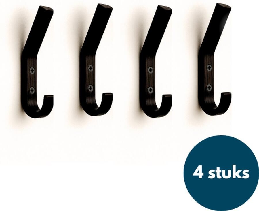Loods84 Houten Wandhaken Zwart 4 Stuks Kapstokhaken Ophanghaken Handdoekhaken Jashaken Smal