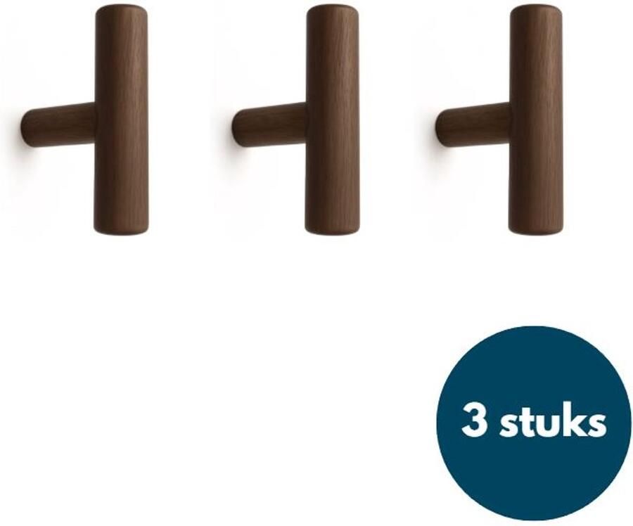 Loods84 Jashaken hout Walnoot Kapstok haken Wandhaken Wandkapstok 3 stuks