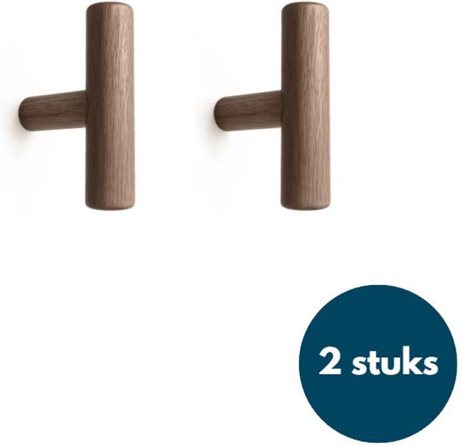 Loods84 Jashaken hout Walnoot licht Kapstok haken Wandhaken Wandkapstok 2 stuks
