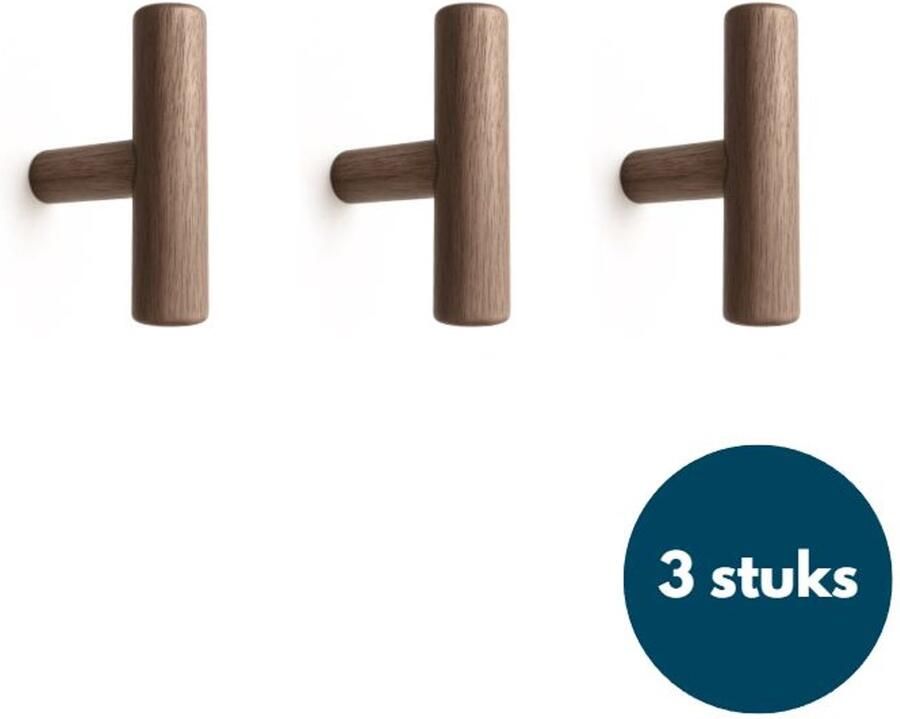 Loods84 Jashaken hout Walnoot licht Kapstok haken Wandhaken Wandkapstok 3 stuks