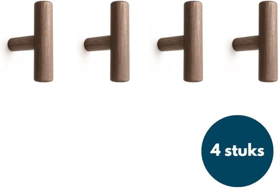 Loods84 Jashaken hout Walnoot licht Kapstok haken Wandhaken Wandkapstok 4 stuks