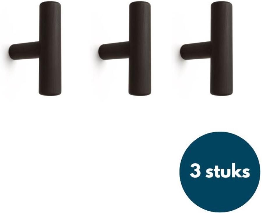Loods84 Jashaken hout Zwart Kapstok haken Wandhaken Wandkapstok 3 stuks