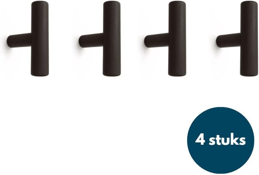 Loods84 Jashaken hout Zwart Kapstok haken Wandhaken Wandkapstok 4 stuks