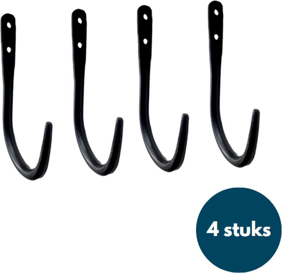 Loods84 Kapstok haken gietijzer Stoere haak Wandhaken Jashaak Zwart 4 stuks