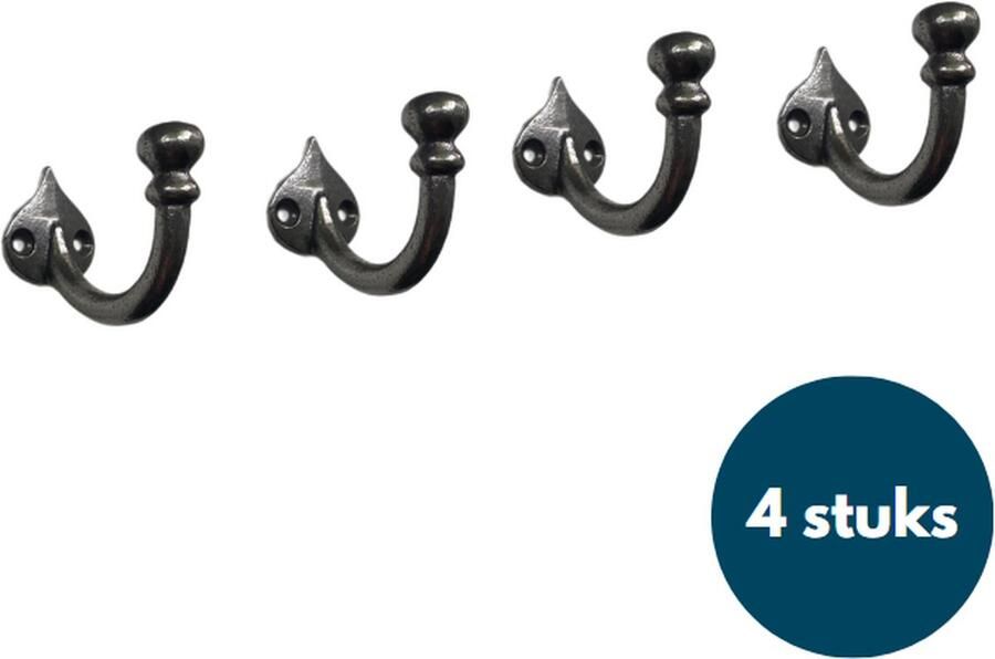 Loods84 Kapstok haken gietijzer Wandhaken Jashaak Blanke coating 4 stuks