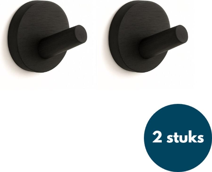 Loods84 Kapstok haken hout Zwart Wandhaken Wandkapstok Zelfklevende haakjes Plakhaakjes Rond 2 stuks