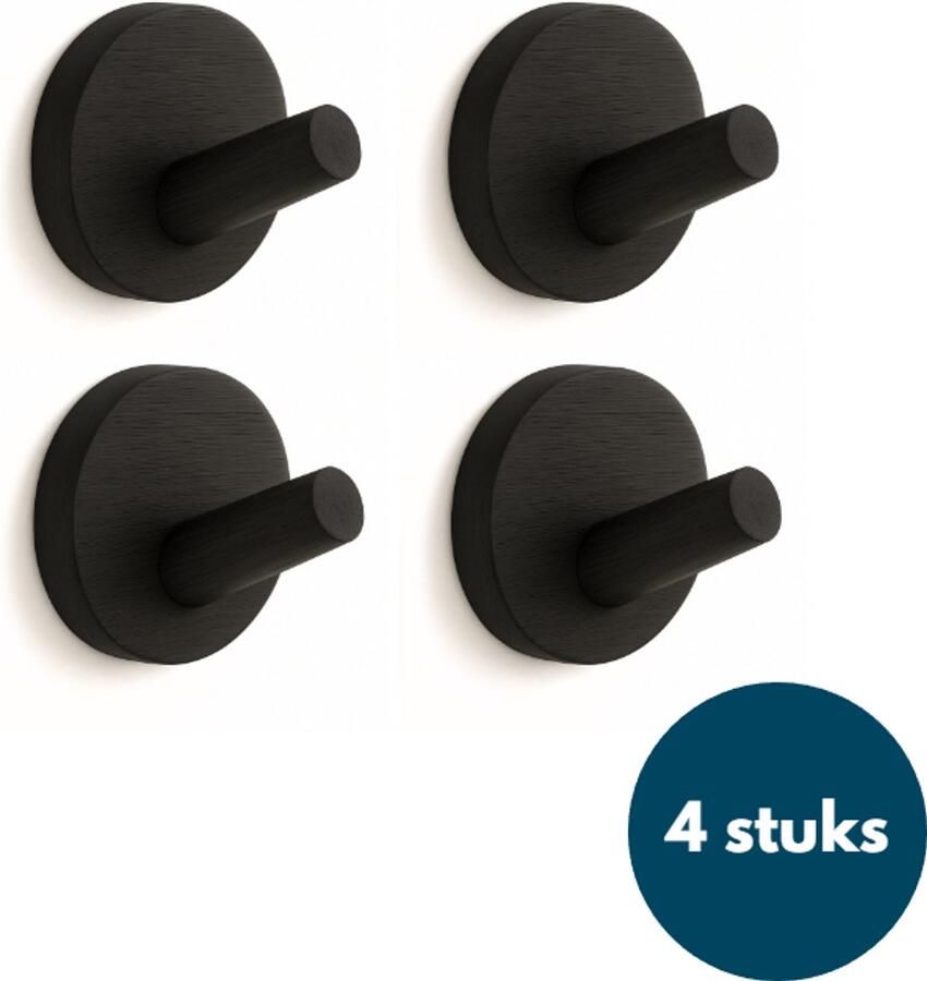 Loods84 Kapstok haken hout Zwart Wandhaken Wandkapstok Zelfklevende haakjes Plakhaakjes Rond 4 stuks