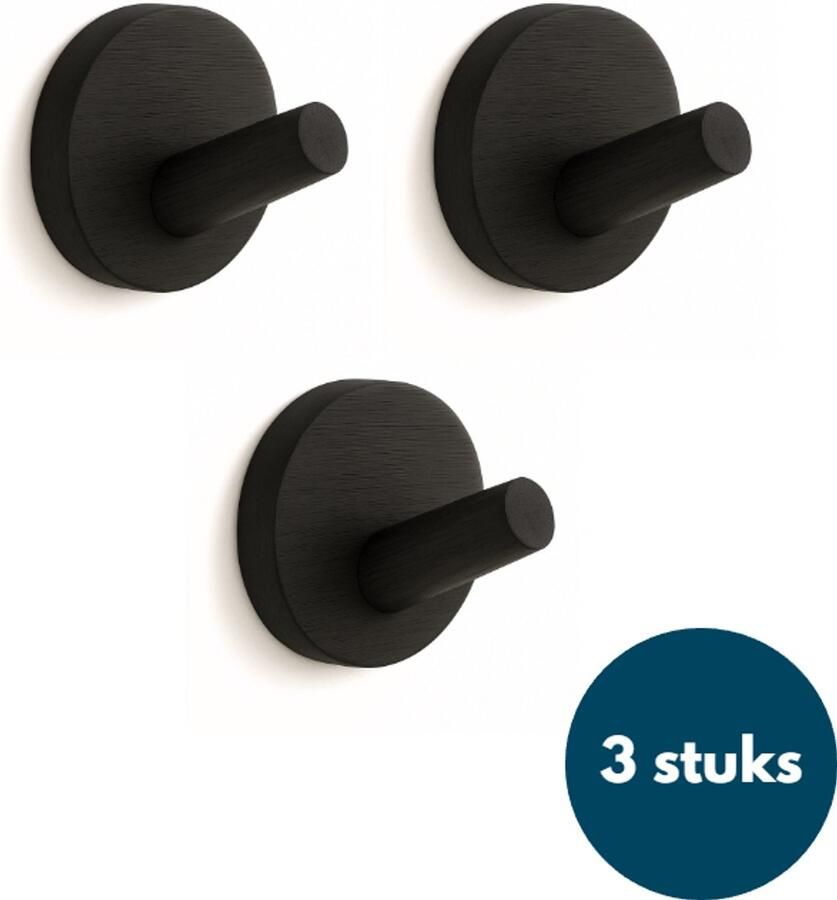 Loods84 Kapstok haken hout Zwart Wandhaken Wandkapstok Zelfklevende haakjes Plakhaakjes Rond 3 stuks