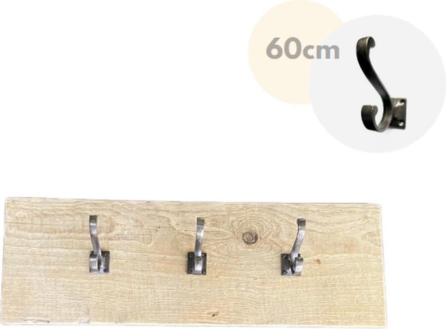 Loods84 Wandkapstok Kapstok 3 haken Wandplank Kapstok dubbele haak gietijzer Steigerhout 60 cm