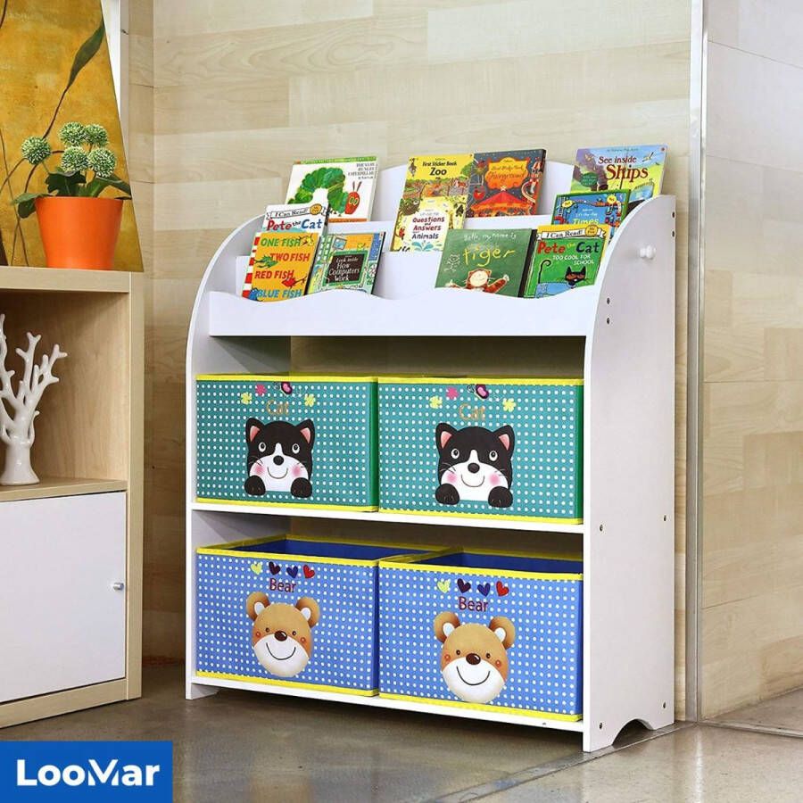 LooMar Boekenkast voor kinderen Bookcase -Boekenplank Kinderkamerkast Speelgoedrek Opbergrek Organizer Speelgoedkast Boekenrek