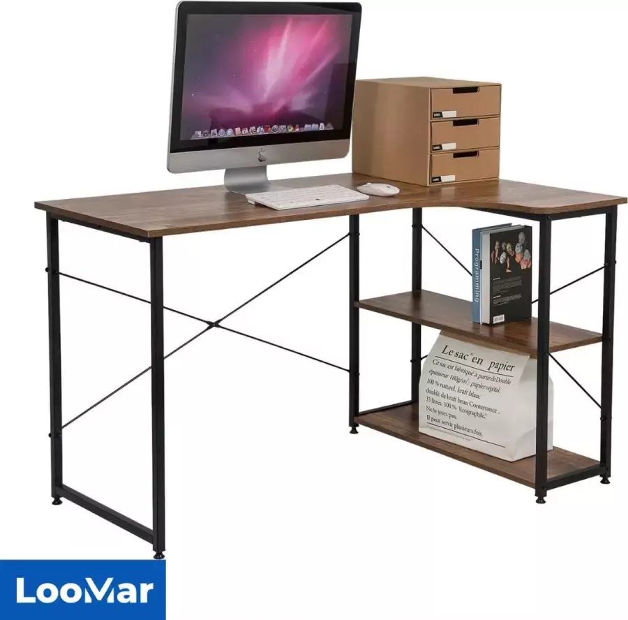 LooMar Bureau Industrieel Computertafel Bureautafel- Laptoptafel Thuiskantoor Donker Hout