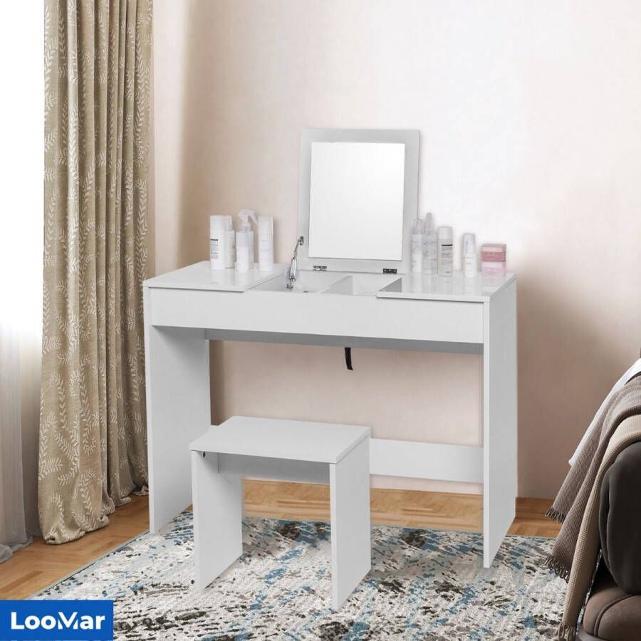 LooMar Kaptafel met spiegel Schminktafel Make up tafel Make up tafel met Spiegel