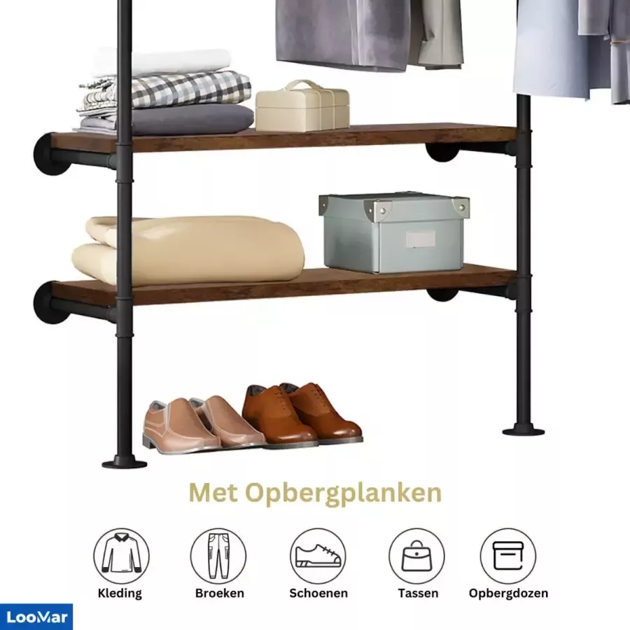 LooMar Kledingrek Kledingkast Kledingkasten slaapkamer schoenenkast – Schoenenrek garderobekast – MDF Metaal Bruin Zwart
