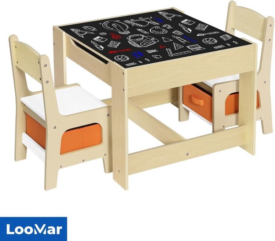 LooMar Kindertafel – Kinderbureau – Kindertafel met stoeltjes – Kindertafel en stoeltjes – Peuter tafel en stoel – Kindertafeltje met 2 stoeltjes