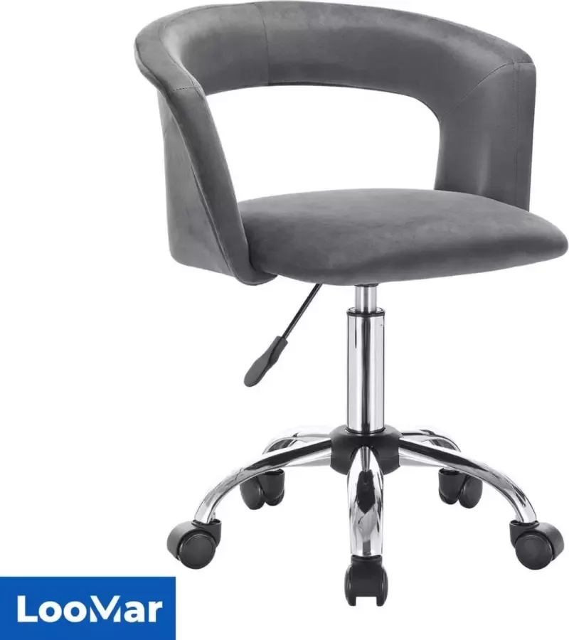 LooMar Salon Stoel Behandelstoel Kruk met wielen Werkstoel Kapper stoel Donker grijs Fluweel