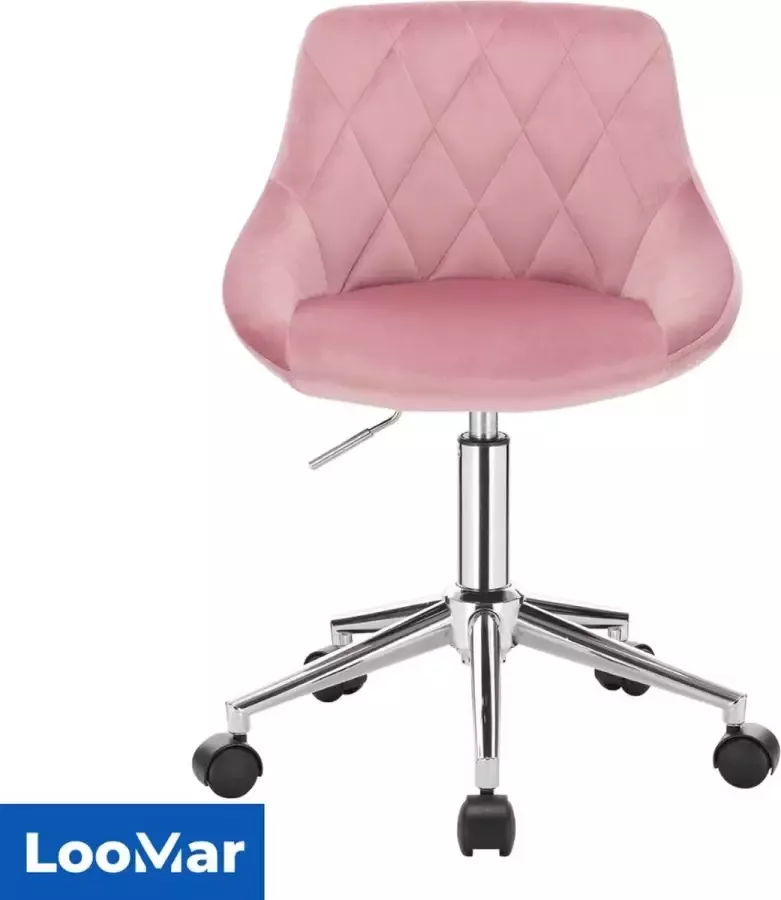 LooMar Salon Stoel Behandelstoel Kruk met wielen Werkstoel Kapper stoel Roze Fluweel