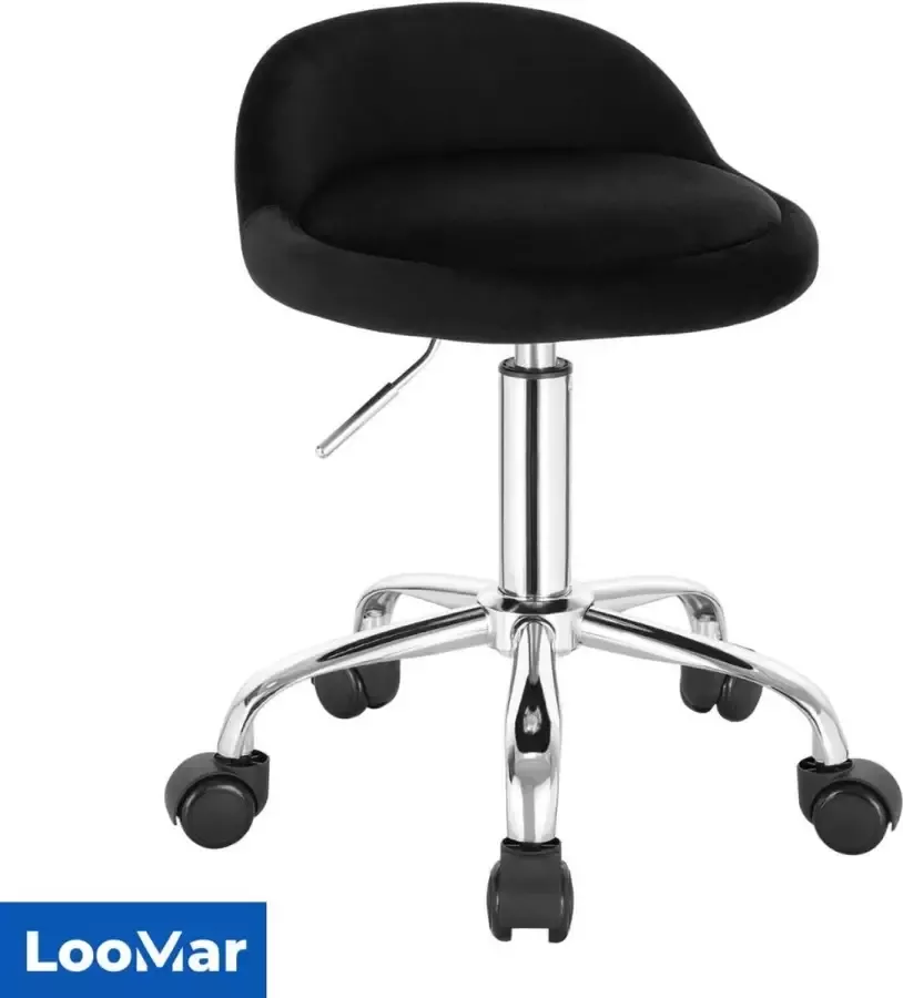 LooMar Salon Stoel Behandelstoel Kruk met wielen Werkstoel Kapper stoel Zwart