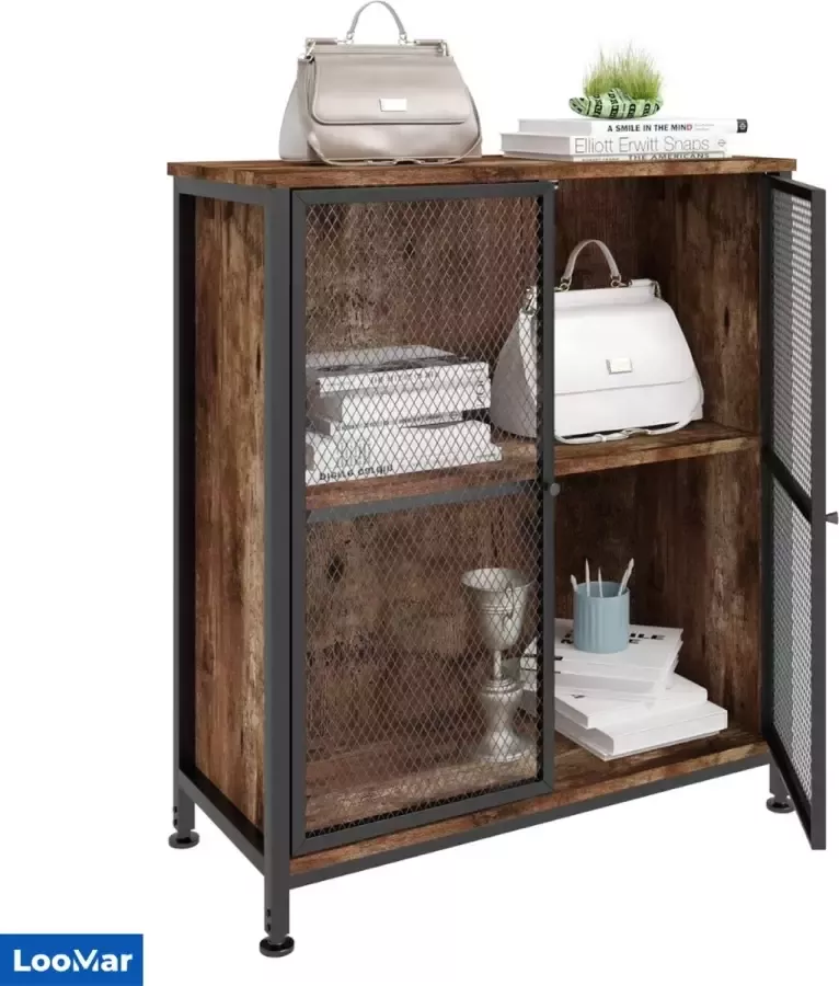 LooMar Woonkamer kast dressoir Opbergkast met deuren Wandkast Hal kast Keukenkast Vakkenkast Metaal Hout Industrieel