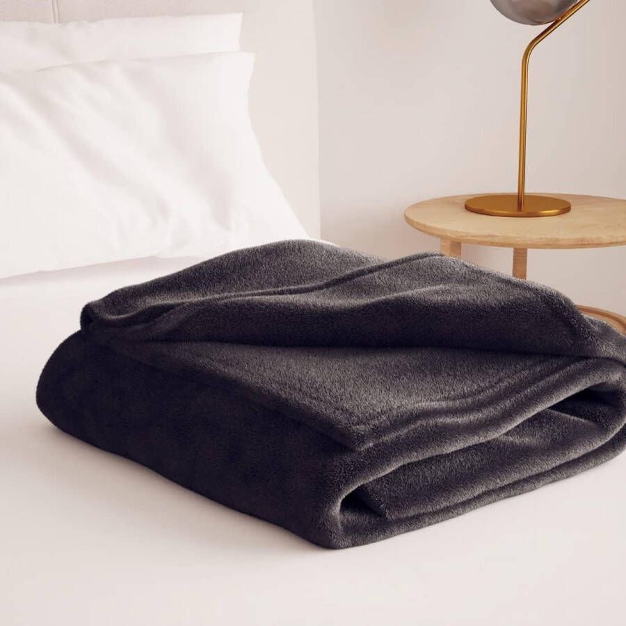 Loos merk Essentials Fleece deken 150x200 cm donkergrijs woondeken sprei sofa deken & zomerdeken geschikt Deken voor een- of tweepersoonsbed warm en zacht OEKO-TEX gecertificeerd