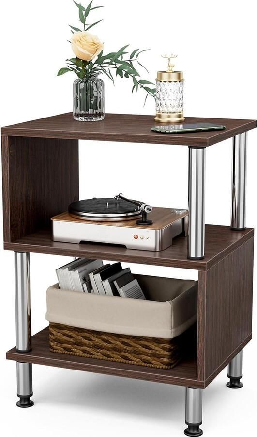 Loos merk Bijzettafel nachtkastje S-vorm wit Italiaans marmeren laminaat 40 x 30 x 54 cm aparte grote opbergruimte salontafel woonkamertafel banktafel houten tafel (walnoot)