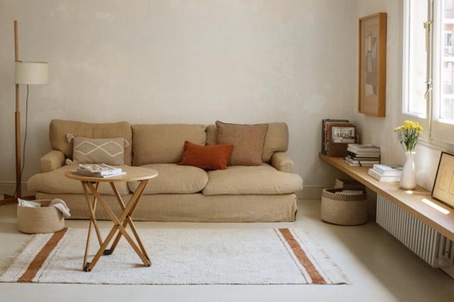 Lorena Canals Little Chef's Gastro Toffee Vloerkleed 90 x 130 cm Ivoor Bruin Rectangular Katoen Woonkamer Kinderkamer Slaapkamer Strepen Boho Wasbaar Modern