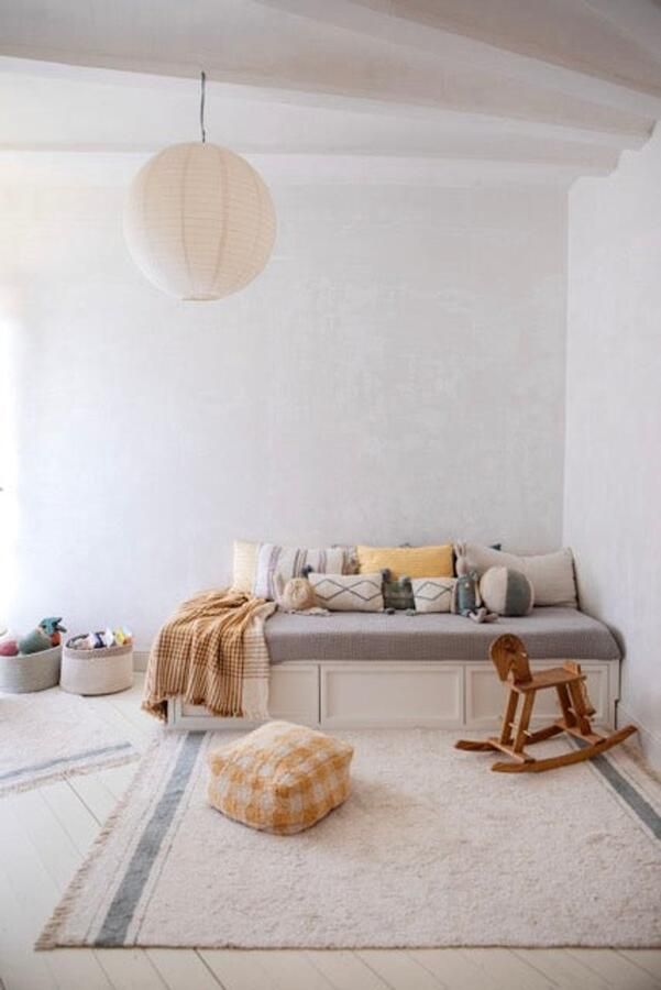 Lorena Canals Little Chef's Gastro Vintage Blue Vloerkleed 90 x 130 cm Ivoor Blauw Rectangular Katoen Woonkamer Kinderkamer Slaapkamer Strepen Boho Wasbaar Modern