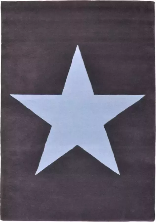 Lorena Canals Wollen vloerkleed Star 140 x 200 cm Donkergijs Blauw