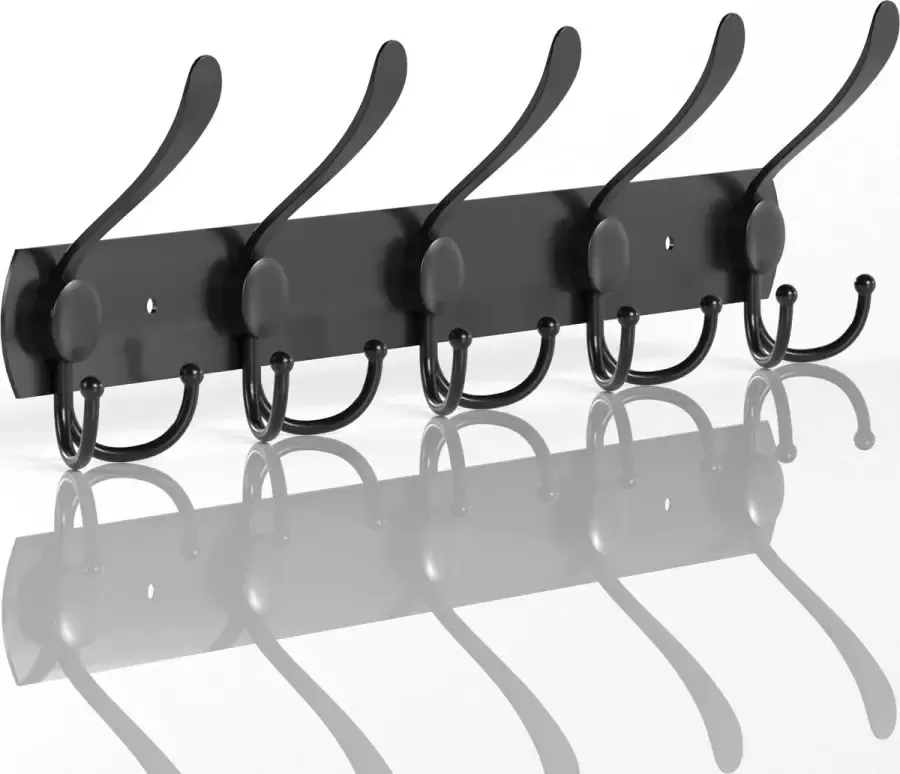 Loti Living Wandkapstok – 15 haken Wandkapstok Zwart – Wandkapstok Industrieel – Wandkapstok RVS – Kapstok – Muurkapstok – Handdoekrek – Mat Zwart