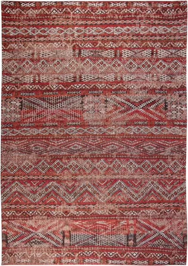 Louis de poortere Wasbaar Binnen & Buiten Vloerkleed 140 x 200 cm Kilim Fez Red Laagpolig Tapijt Gerecycled PET Made in Belgium Circulair
