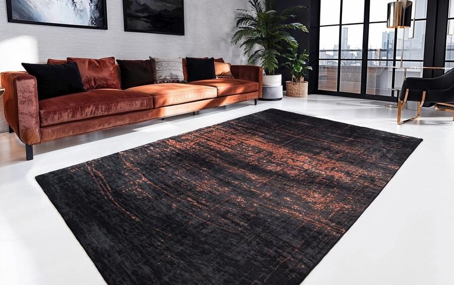 Louis de poortere Griff 8925 Mad Men Soho Copper Vloerkleed 80x150 Rechthoek Laagpolig Tapijt Industrieel Bruin Zwart