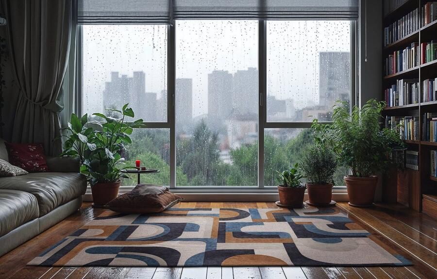 Louis de poortere Vloerkleed Module Nuance Camel Blue 9196 Vloerkleed 280x390 Tapijt