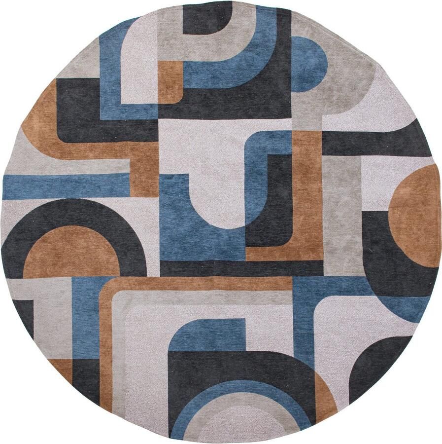 Louis de poortere Rond vloerkleed Nuance Module Camel Blue 9196 cm