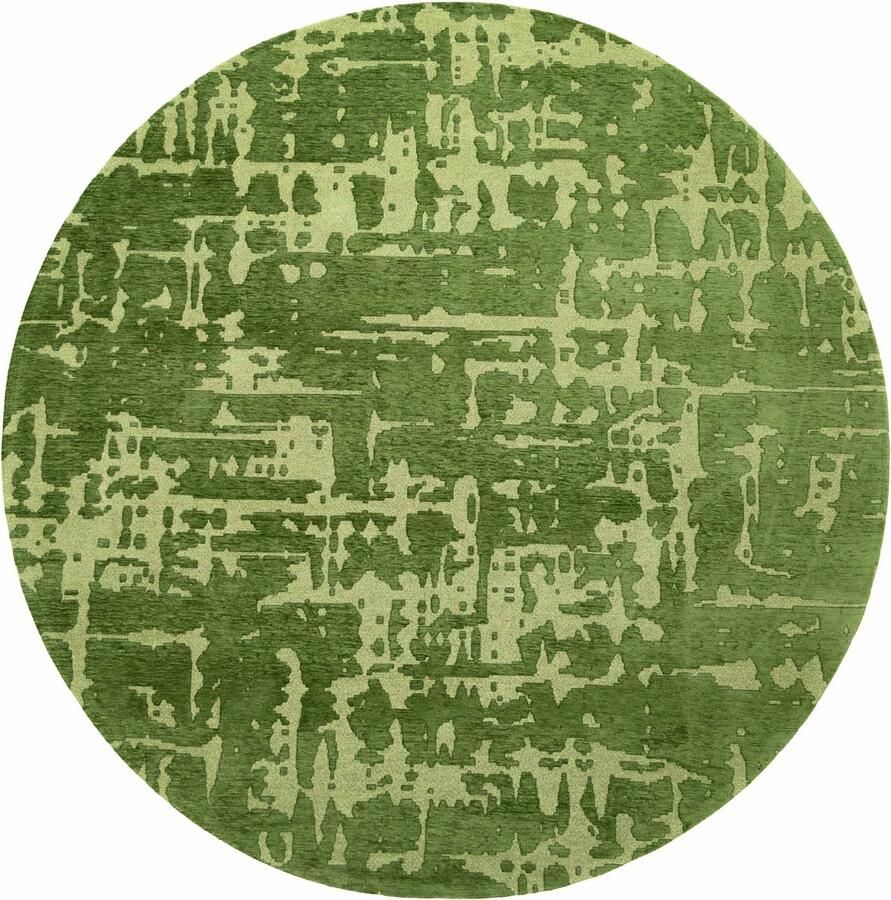 Louis de poortere Rond vloerkleed Baobab Structures 9202 Perrier s Green Vloerkleed 240 rond Laagpolig Rond Tapijt Industrieel Groen