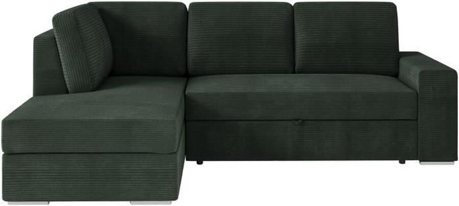Loungitude ARTEMIS 4-zits converteerbare hoekbank links Donkergroen ribfluweel L246 x D174 x H96 cm
