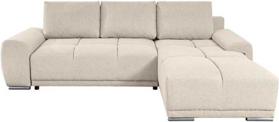 Loungitude CABELLO converteerbare hoekbank in beige stof met ladekast en afgeronde naden