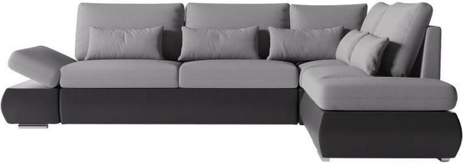 Loungitude SEVARA 4-zits omkeerbare hoekbank PU en grijze stof Opbergbox B267 x D200 x H90 cm