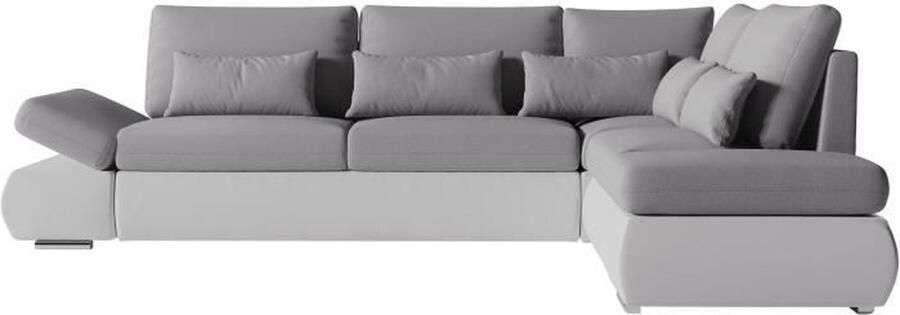 Loungitude SEVARA 4-zits omkeerbare hoekbank Wit PU en lichtgrijze stof Opbergbox B267 x D200 x H90 cm