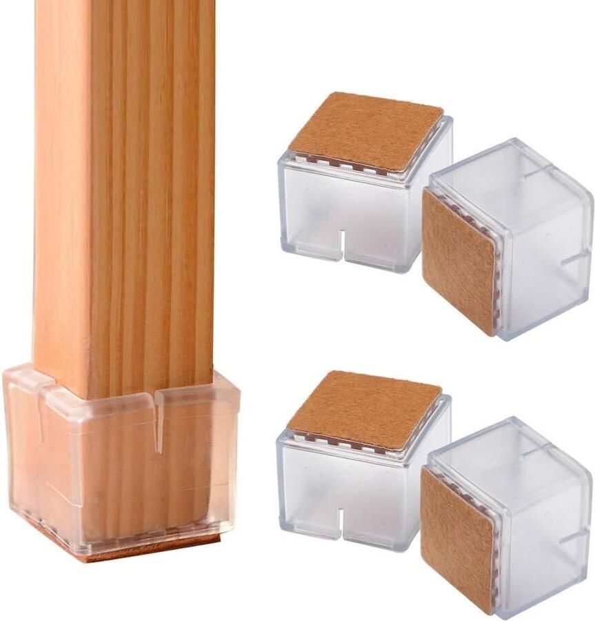 LOUZIR Stoelpoot Doppen Stoelpoot Beschermers Vloerbescherming Vierkant met Anti-Kras Vilt Flexibel Transparant