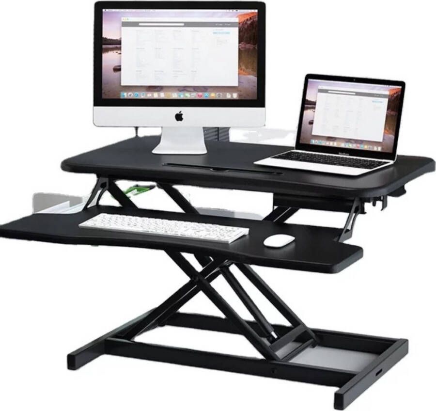 Lovnix Ergonomisch Bureau voor Computer & Laptop Computertafel In Hoogte Verstelbaar Universele Laptop Monitor Standaard met Afneembaar Toetsenbordblad Zwart