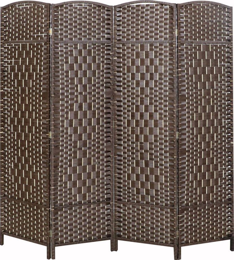 Lowander kamerscherm 170x160 cm – Roomdivider Scheidingswand – 4 panelen – Bruin