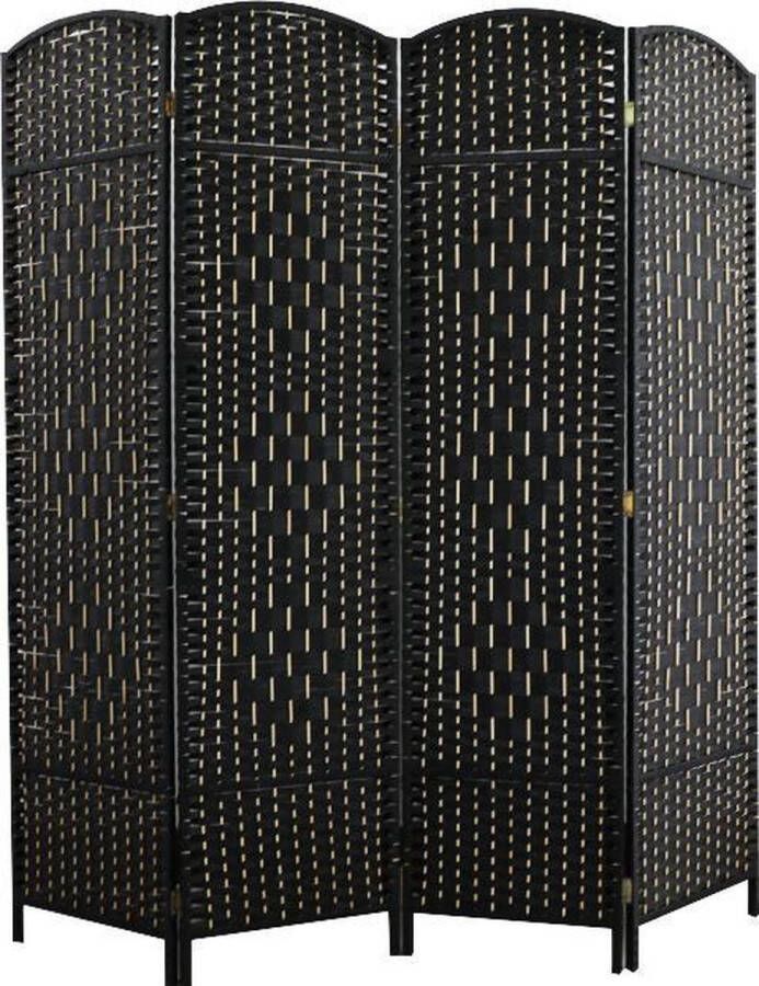Lowander kamerscherm 170x160 cm – Roomdivider Scheidingswand – 4 panelen – Zwart